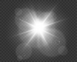 Wall Mural - bright white light explosion with lens flare, rainbow reflections, and sparkles on transparent backg