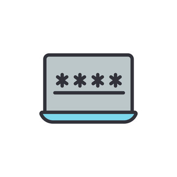 Computer password colored icons, minimalist vector illustration ,simple transparent graphic element .Isolated on white background