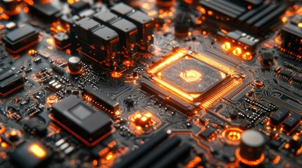 Poster - Glowing Circuit Board: A Close-Up of Technology's Intricate Design