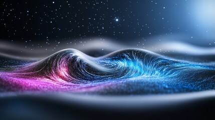 Poster - Captivating 3D Gravitational Waves in Cosmic Space Scene