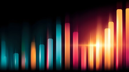 Aufkleber - Vibrant glowing audio equalizer bars in orange, pink and turquoise colors on dark background create dynamic music visualization pattern for entertainment design.