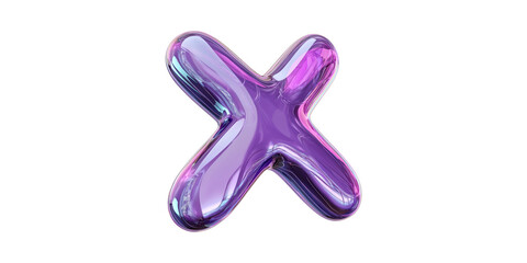 Poster - Glossy 3D Purple X Shape. Modern Design And Digital Art Concept Isolated On Transparent Background