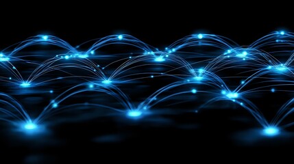 Aufkleber - glowing blue network connections with light nodes forming an interconnected web pattern against dark
