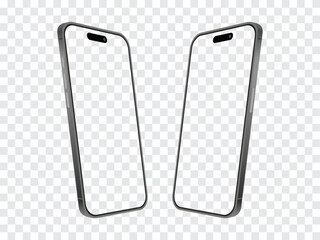 Poster - Realistic 3D Perspective Smartphone Mockup – Left and Right Angled Views on Transparent Background. Vector. 