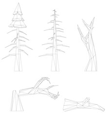 Poster - A series of drawings of trees with different shapes and sizes. The trees are all drawn in black and white, and they are arranged in a row. Scene is somewhat somber and contemplative