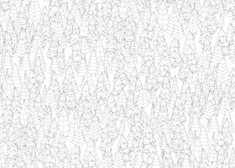Poster - A black and white image of trees. The trees are scattered throughout the image, with some closer to the foreground and others further back. The buildings are also spread out