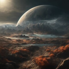 Wall Mural - ai-generated stunning alien landscape with a large planet in the background