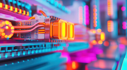 Poster - Futuristic technology with glowing lights and intricate circuitry creates vibrant atmosphere in this digital scene