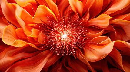 Fototapete - Beautiful macro photograph reveals intricate details of a vibrant orange flower in full bloom against dark backdrop.