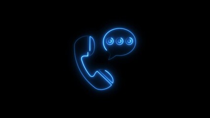 Poster - Neon telephone handset with speech bubble glowing on black background animation