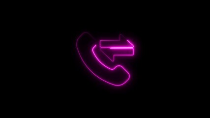 Poster - Neon phone call forwarding symbol glowing pink animation on black background
