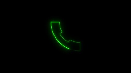 Poster - Green neon phone receiver icon animation on a black background
