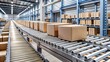 © Abuzar - The Rhythm of Fulfillment: A Close-Up View of Cardboard Boxes Flowing on a Conveyor Belt Generative AI