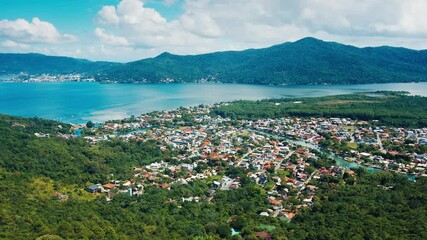 Fototapete - Aerial view of the Brazilian coastal town of Barra da Lagoa. Florianopolis, Brazil