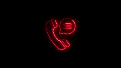 Poster - Neon phone handset with message bubble icon on black background