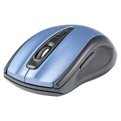 Poster - Sleek Blue Wireless Computer Mouse on a White Background, isolated on transparent background.