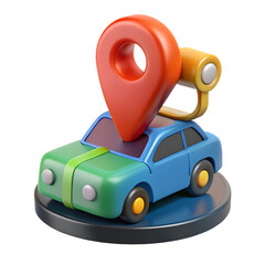 Poster - High quality 3d rendering icon depicting land transportation isolated on white background,featuring a car with a map location pin on top of it