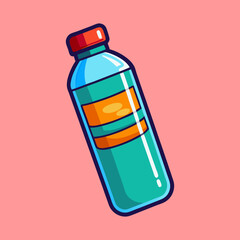 Poster - Stylized illustration of a teal and blue water bottle with orange accents