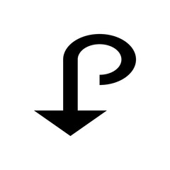 Poster - Black arrow pointing down with a curved top resembling a reversed letter p on a white background view