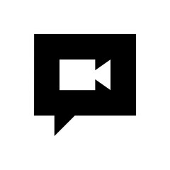 Poster - Black speech bubble with white camera icon inside representing video call communication and technology use