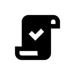 Poster - Black document with curled edge and white checkmark indicating completion and approval on white background