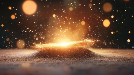 Poster - Sparkling star particles flying outward from a glowing core, dark space background