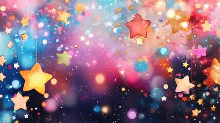 Poster - Splashed star pattern on dark canvas, hand-drawn stars shining softly in the sky