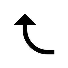 Poster - A black curved arrow pointing upwards on a white background indicating direction or movement in an upward path