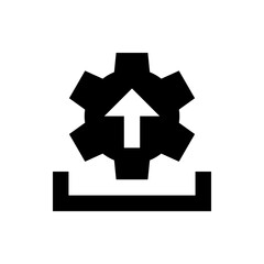 Poster - A black cogwheel with an upward pointing arrow emerging from a square base in a simple graphic design