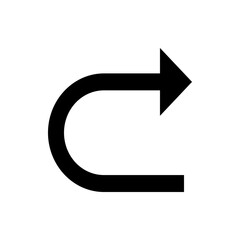 Poster - Black curved arrow pointing right on a white background indicating direction or navigation symbol design