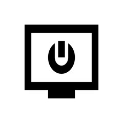 Poster - Black and white illustration of a monitor with a power button on the screen in a simple vector style