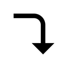Aufkleber - A black arrow pointing down with a right angle turn on a white background in a simple illustration style