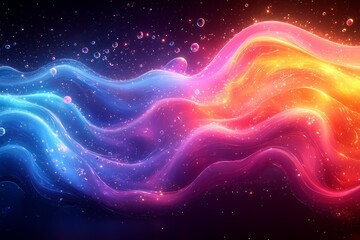 Abstract glowing waves, vibrant colors, dark background, digital art, website banner