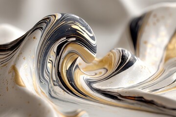 Poster - An abstract wave design with black, white and gold swirls, creating a dynamic and luxurious visual experience, perfect for modern and elegant presentations.