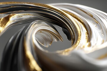 Poster - A mesmerizing abstract swirl of black, white and gold, showcasing fluid lines and dynamic motion, creating a luxurious and sophisticated design, perfect for artistic projects