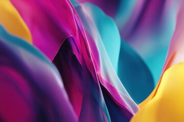 Poster - Abstract wavy background with flowing dynamic purple, yellow and blue gradients, creating a mesmerizing interplay of colors and soft transitions in a modern aesthetic.