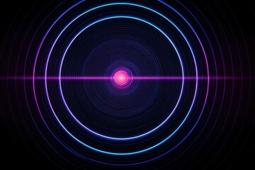 Poster - Abstract neon concentric circles background with pink light beams shining through, creating a futuristic and captivating visual experience with glowing rings.