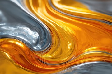 Poster - Abstract shimmering metallic background featuring flowing golden and silver hues with a liquid metal appearance and smooth, glossy textures, reflecting light.