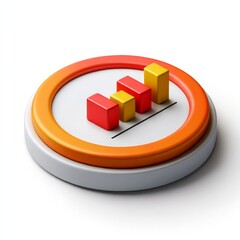 Poster - 3D Render of a Bar Graph in an Orange and White Circle, Showing Positive Growth and Financial Success, Symbol for Business Strategy