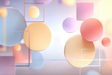 Poster - Abstract pastel geometric shapes composition, circles, squares, 3D rendering with soft light, perfect for contemporary designs and modern aesthetic projects, smooth surfaces.