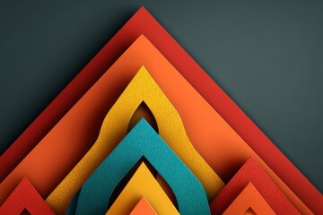 Poster - A vibrant abstract design featuring layered triangular shapes in warm, earthy tones, creating a modern and geometric composition with contrasting textures and visual depth.