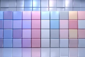 Poster - Abstract arrangement of pastel colored cubes, creating a soft, modern design with geometric reflections and smooth, glossy surfaces, perfect for backgrounds.