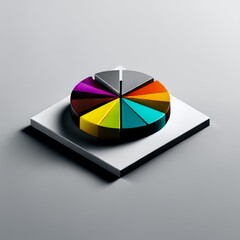 Poster - Colorful 3D Pie Chart on White Platform: Business Data Visualization with Diverse Segments and Realistic Rendering