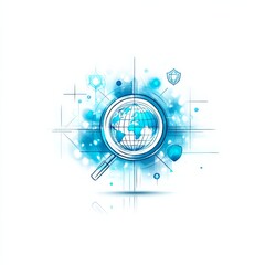 Fototapete - Global Security and Investigation: A Magnifying Glass on World Protection and Digital Discovery 
