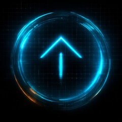 Poster - Glowing Upward Arrow within a Circular Portal on Dark Grid: A Tech-Inspired Abstract 