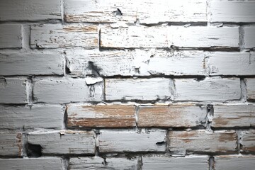 Poster - A close-up shot of an old white brick wall with grunge texture, featuring aged and weathered surface with rough and rustic charm, great for background.