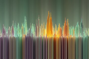 Poster - An abstract data visualization with colorful vertical lines showing a data analysis, with dynamic light, creates a modern and futuristic aesthetic for presentations.