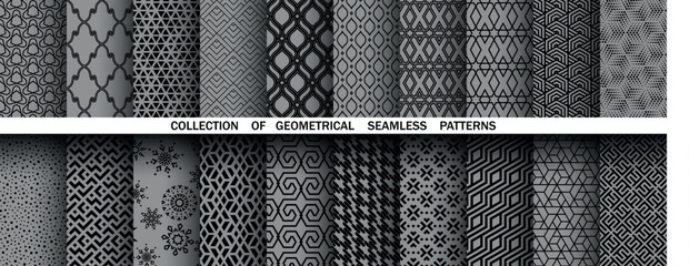 Leinwandbilder - Geometric set of seamless black and gray patterns. Simple vector graphics