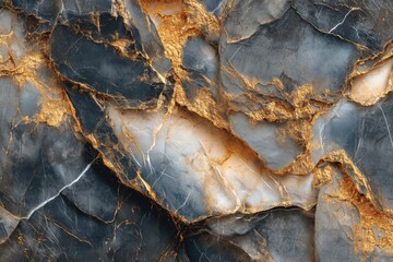 Poster - Luxurious gray and gold marble texture with intricate veining, creating an elegant and sophisticated abstract background pattern for interior design and art projects.