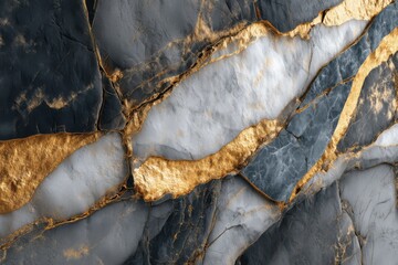 Poster - A luxurious close-up of dark marble with gold veins, revealing intricate details and textures for an elegant, high-end design with a modern and sophisticated appeal.